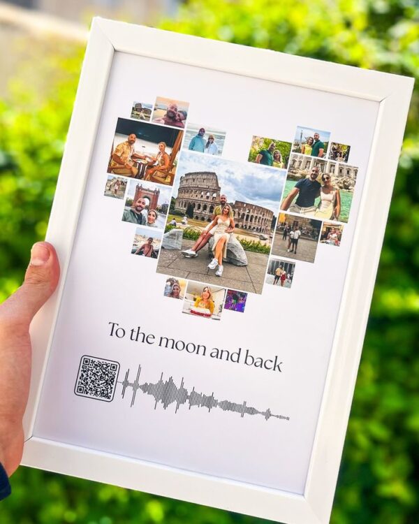 Personalized Heart Collage Photo Frame with Song QR & Soundwave – Romantic Gift